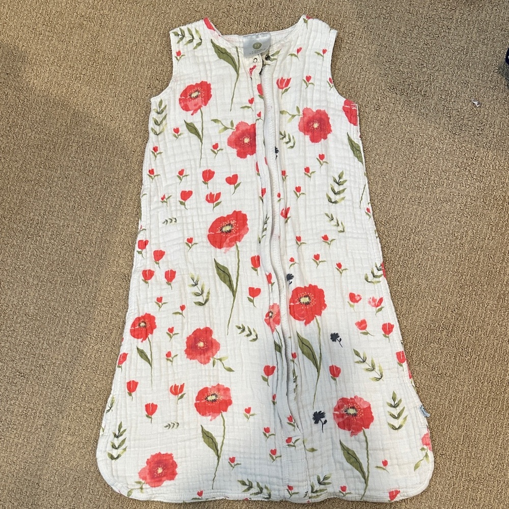 Sleeveless White Sleep Sack with Coral Floral Print Little Unicorn